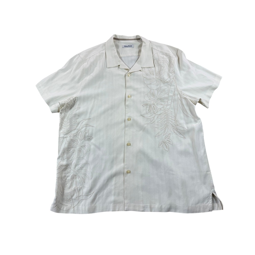 Tommy Bahama Silk Short Sleeve Button Camp Shirt Tropical Floral Embroidered XXL